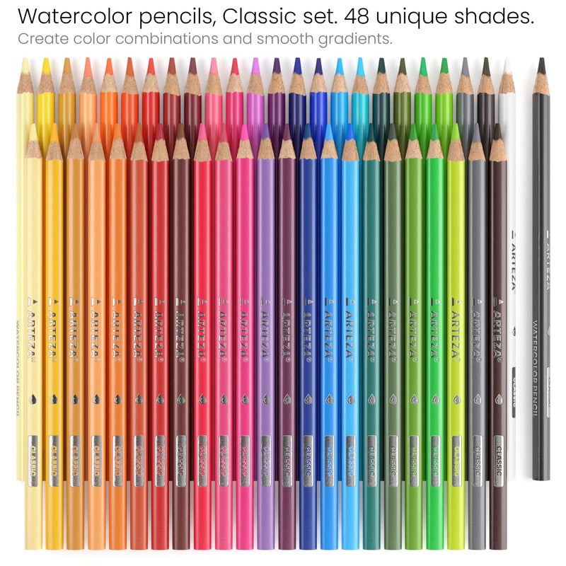ARTEZA Watercolor Pencils SoftCore TriangularShaped PreSharpened Set of 48 - Image 2