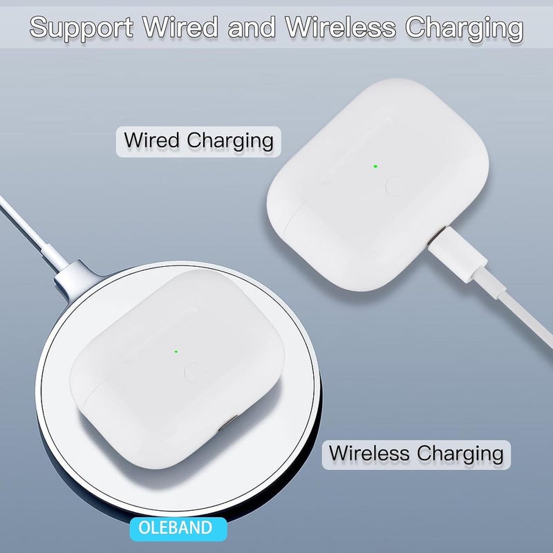 جيكريا غطاء شحن بديل لسماعات AirPods Pro 2 و1 من OLEBAND: سهل الاقتران مع سماعات AirPods Pro عبر زر الاقتران، يدعم الشحن السلكي واللاسلكي، متوافق مع الجيل الأول والثاني من سماعات iPods Pro، مع ضمان لمدة سنة (لون أبيض) - Image 5