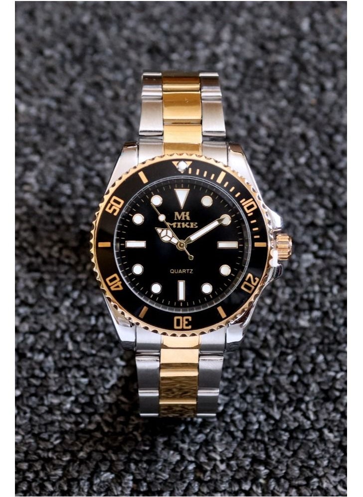 MIKE Men's watch with two colors, silver and gold, black dial  - Image 1