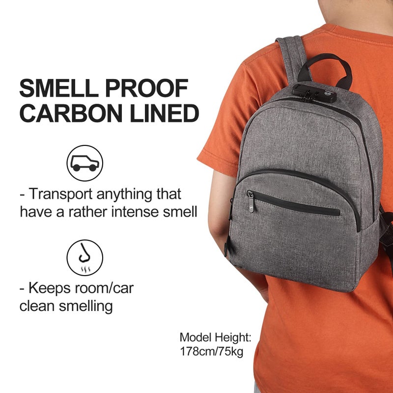 FIREDOG Mini Smell Proof Backpack with Lock, Smell Proof Bag for Men Women Travel (Grey) - Image 3