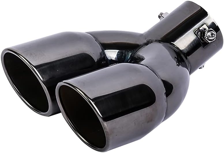 idain 2.5 Inch Inlet Dual Exhaust Tip Stainless Steel Polished Muffler Tail Pipe (Black, Curved) - Image 1