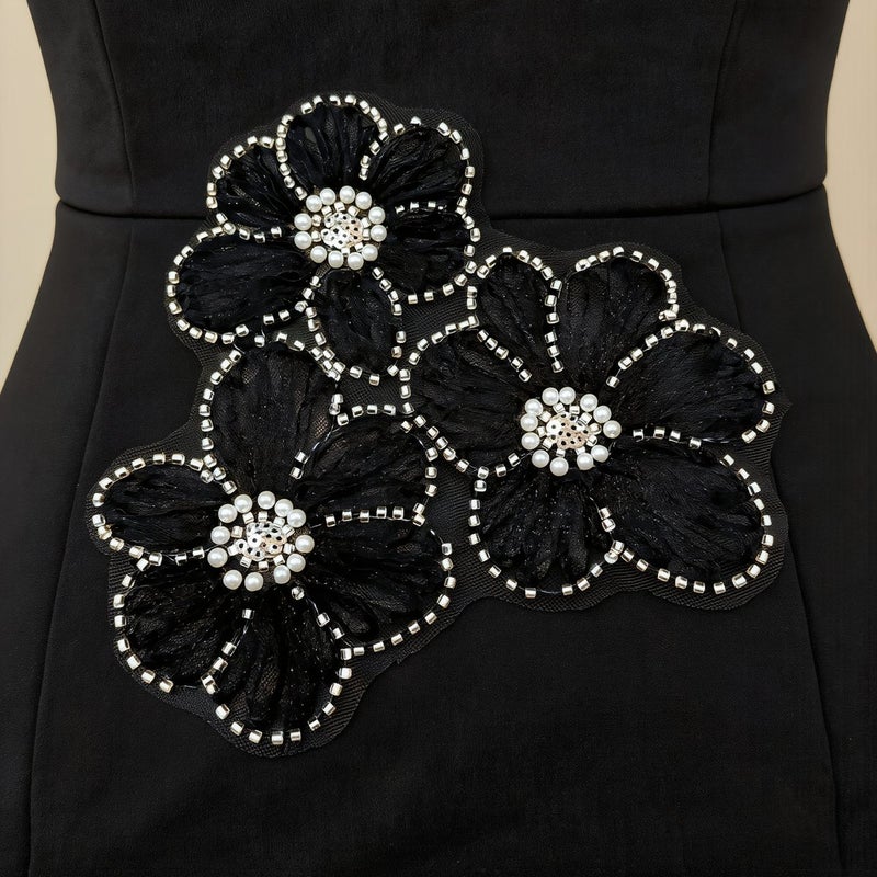 3D Beaded Pearl Flower Applique Heavy Duty Mesh Fabric Patch for Clothing Decor - Image 5