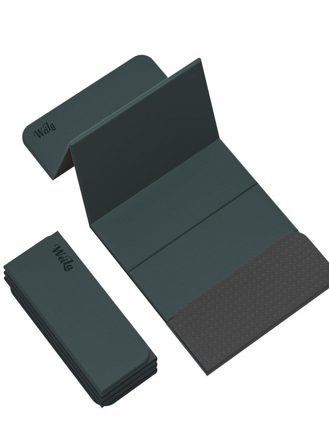 WEILA 71x24inch Foldable Excercise Yoga Mat Extra Thick with SGS Certified Odourless POE Material - Light Weight Non Skid Easy to Clean Travel Workout Mat (Dark Green, Thick(1/2in)) - Image 1