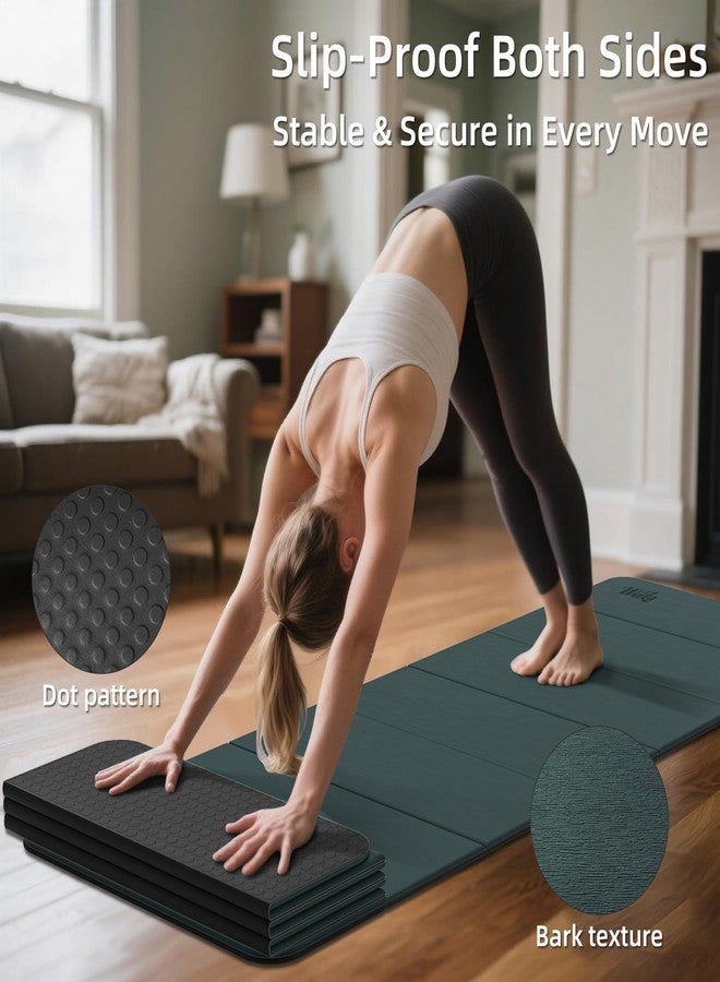 WEILA 71x24inch Foldable Excercise Yoga Mat Extra Thick with SGS Certified Odourless POE Material - Light Weight Non Skid Easy to Clean Travel Workout Mat (Dark Green, Thick(1/2in)) - Image 3