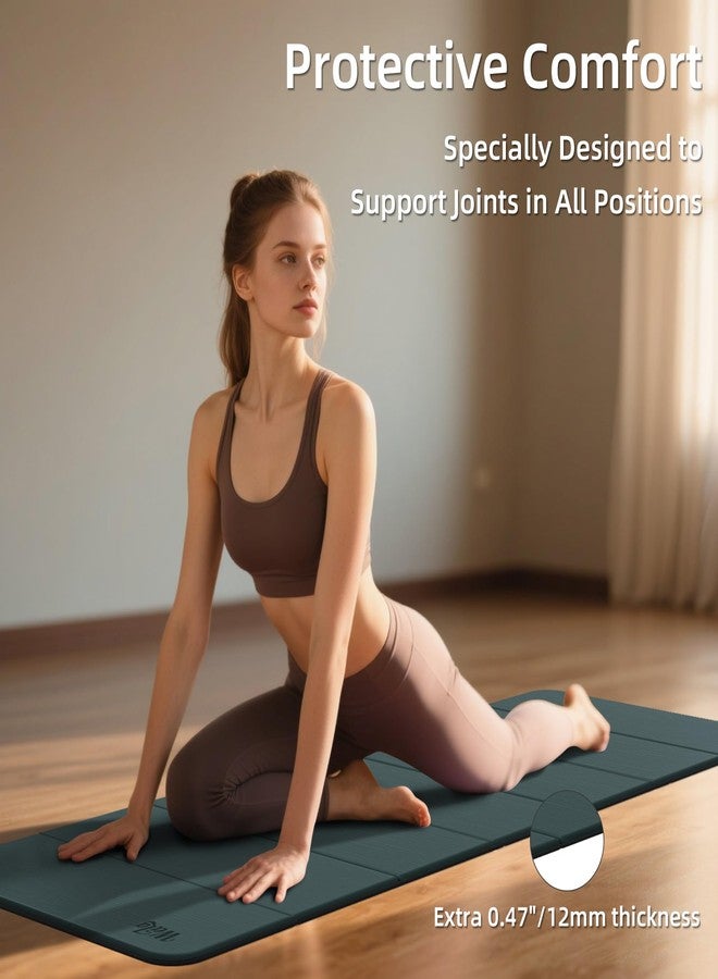 WEILA 71x24inch Foldable Excercise Yoga Mat Extra Thick with SGS Certified Odourless POE Material - Light Weight Non Skid Easy to Clean Travel Workout Mat (Dark Green, Thick(1/2in)) - Image 2