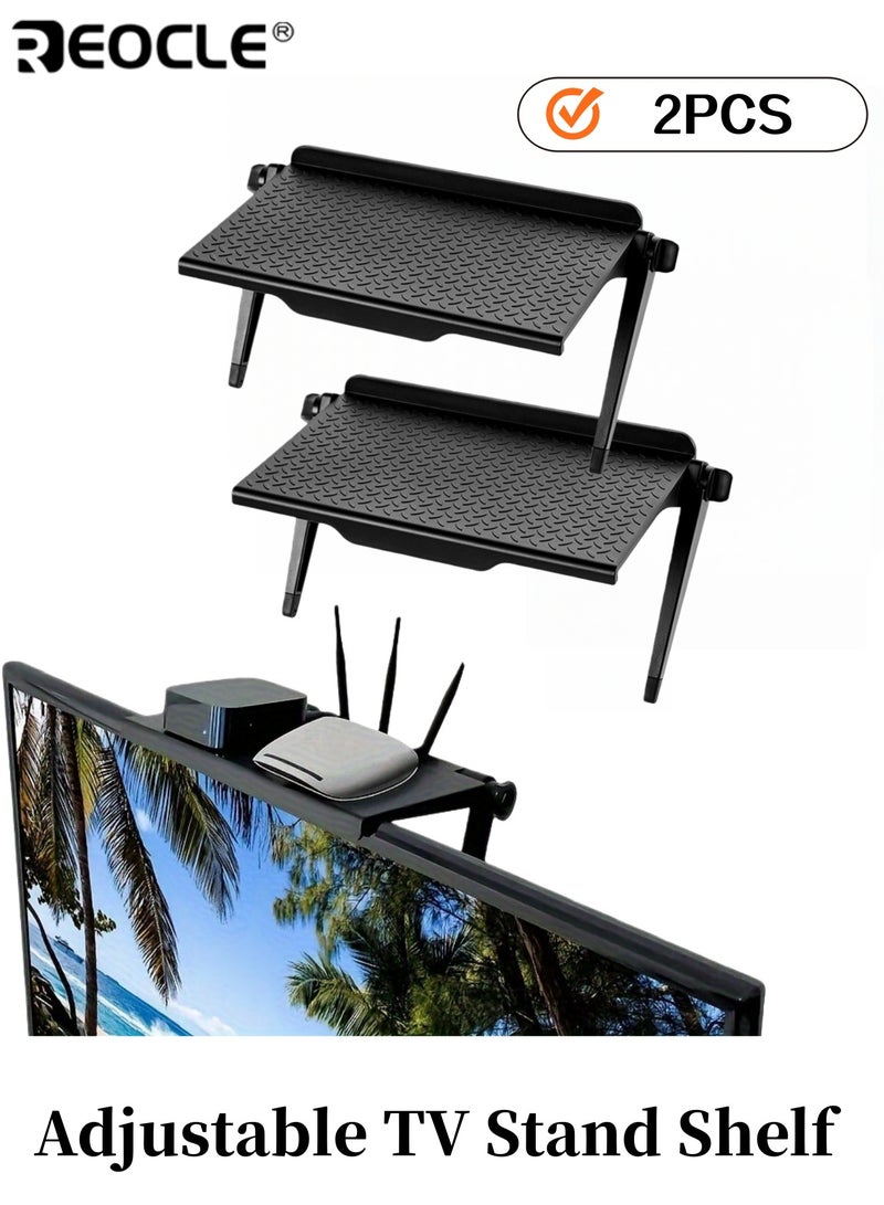 ريوكل قطعتان من رف عرض تلفاز قابل للتعديل بدون حفر، منظم تخزين قوي مصنوع من راتنج ABS، تصميم موفر للمساحة، مثالي لغرف المعيشة بحجم 26×11.5 سم - Image 1