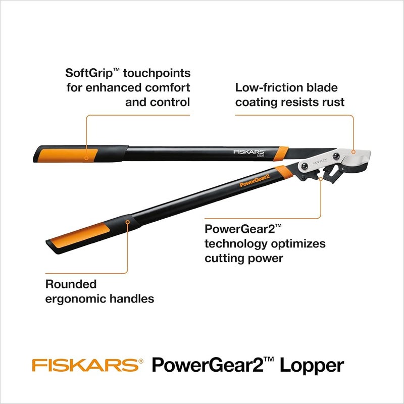 فيسكارس 1 Fiskars 32 بوصة PowerGear2 شفرة فولاذية مقص تقليم جانبي للحديقة وقاطع أشجار - شفرة قطع أشجار فولاذية حادة دقيقة الطحن للأغصان حتى قطر 2 بوصة - Image 1