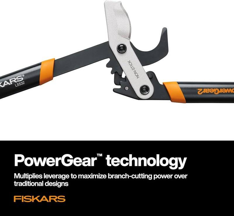 فيسكارس 1 Fiskars 32 بوصة PowerGear2 شفرة فولاذية مقص تقليم جانبي للحديقة وقاطع أشجار - شفرة قطع أشجار فولاذية حادة دقيقة الطحن للأغصان حتى قطر 2 بوصة - Image 2