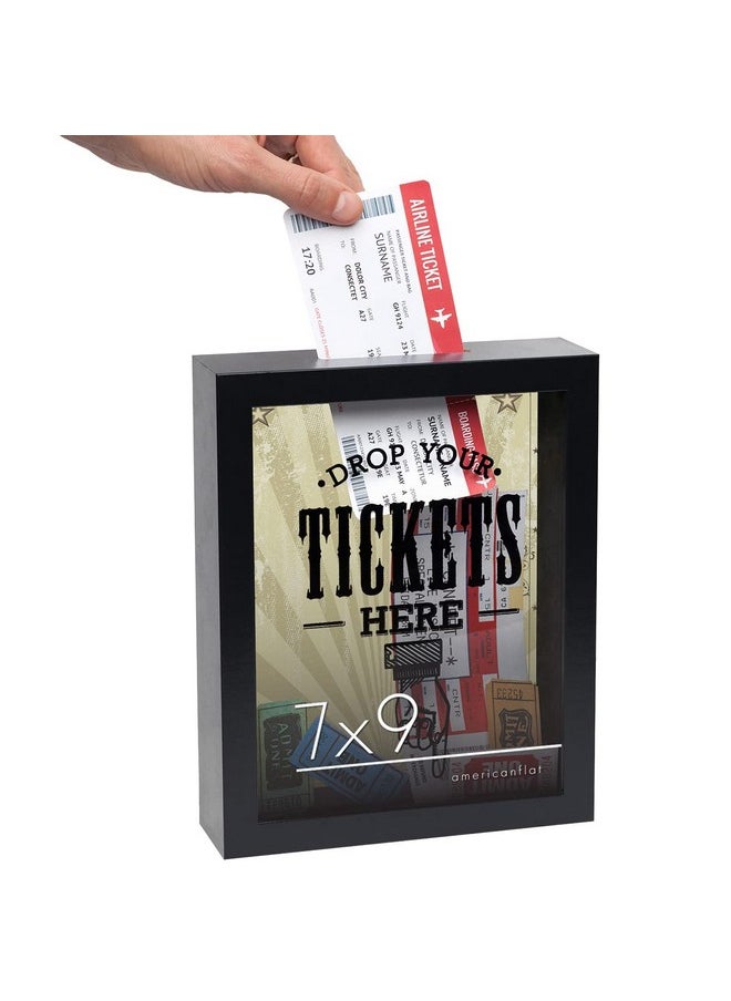 Americanflat 7X9 Drop Your Tickets Here Shadow Box Frame With Polished Glass - Memory Ticket Shadow Box With Slot On Top For Wall - Black Ticket Box For Sports, Concert, Movie Stub Or Travel Keepsake  - Image 1