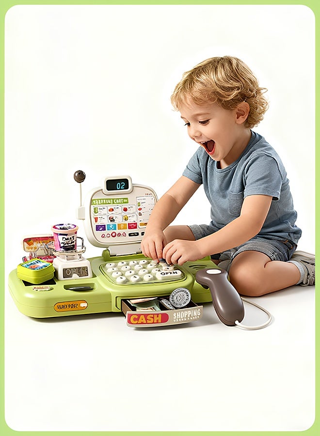 Quivlox Kids Cash Register Toy Set,Simulation Pretend Cash Register Toy with Play Money, Credit Card & Scanner, Smart Cash Register Toy with Voice,Grocery Store Playset,Multifunction Play Toy,67 Pieces Learning Toy for Preschoolers, Math Skills Development for Ages 3-6, Ideal Gift for Boys & Girls (Green) - Image 3