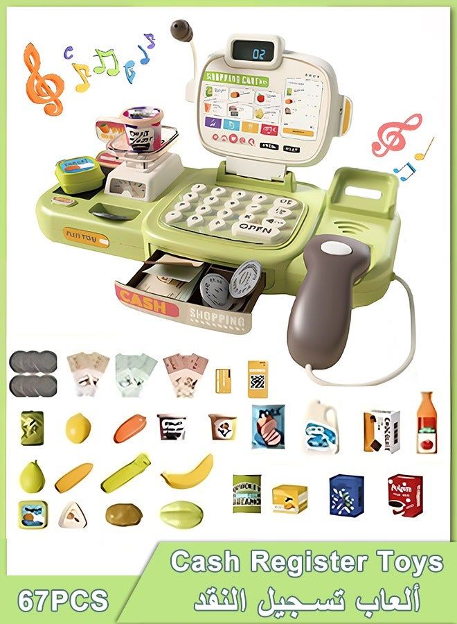 Quivlox Kids Cash Register Toy Set,Simulation Pretend Cash Register Toy with Play Money, Credit Card & Scanner, Smart Cash Register Toy with Voice,Grocery Store Playset,Multifunction Play Toy,67 Pieces Learning Toy for Preschoolers, Math Skills Development for Ages 3-6, Ideal Gift for Boys & Girls (Green) - Image 1