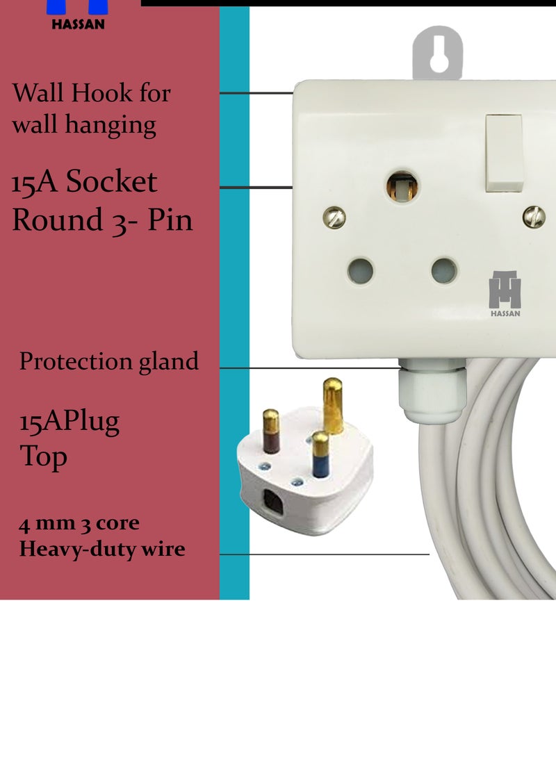 حسن توصيلة كهربائية عالية التحمل 15 أمبير مثالية للمكيفات، المجففات، والثلاجات - Image 2