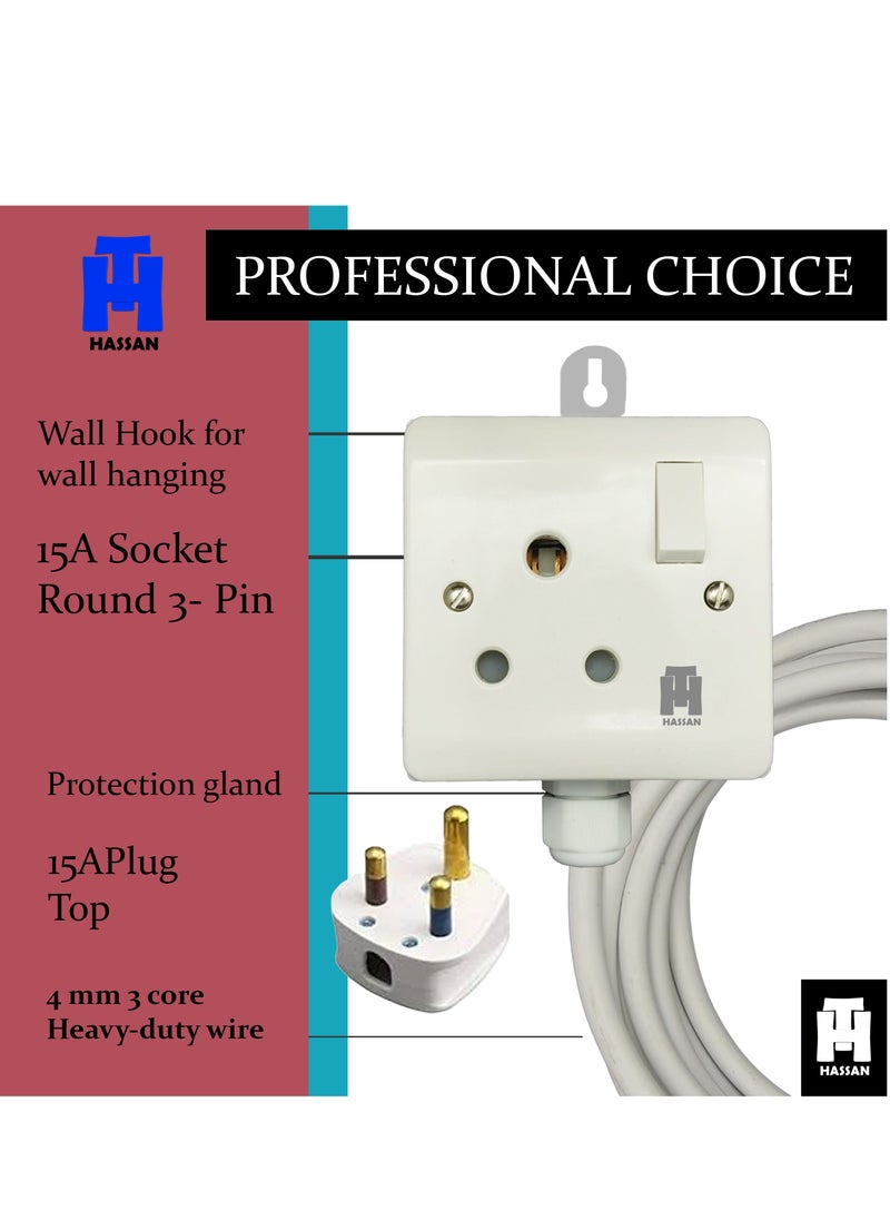Hassan Hassan Heavy-Duty 15A Socket Extension Heavy Duty Cable Ideal for Air Conditioners Tumble Dryers & Refrigerators  - Image 2