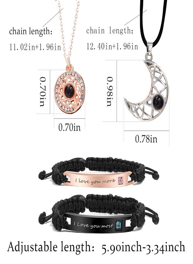 YANCHUN Couple Necklace Matching Necklaces for Couples Necklace Bracelet Set Sun and Moon I Love You 100 Languages for Him and Her Projection Valentines Day Gifts - Image 3