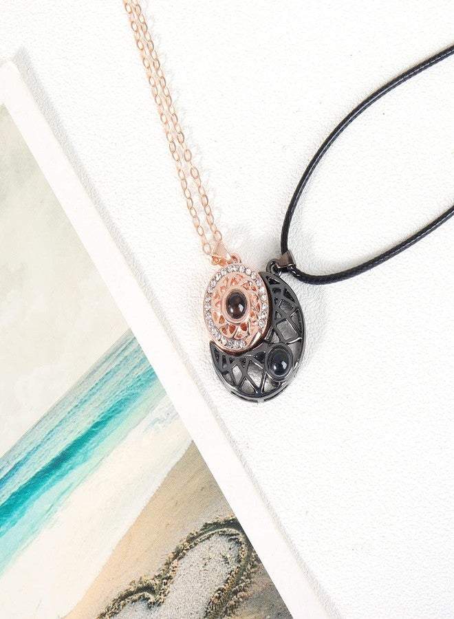 YANCHUN Couple Necklace Matching Necklaces for Couples Necklace Bracelet Set Sun and Moon I Love You 100 Languages for Him and Her Projection Valentines Day Gifts - Image 4