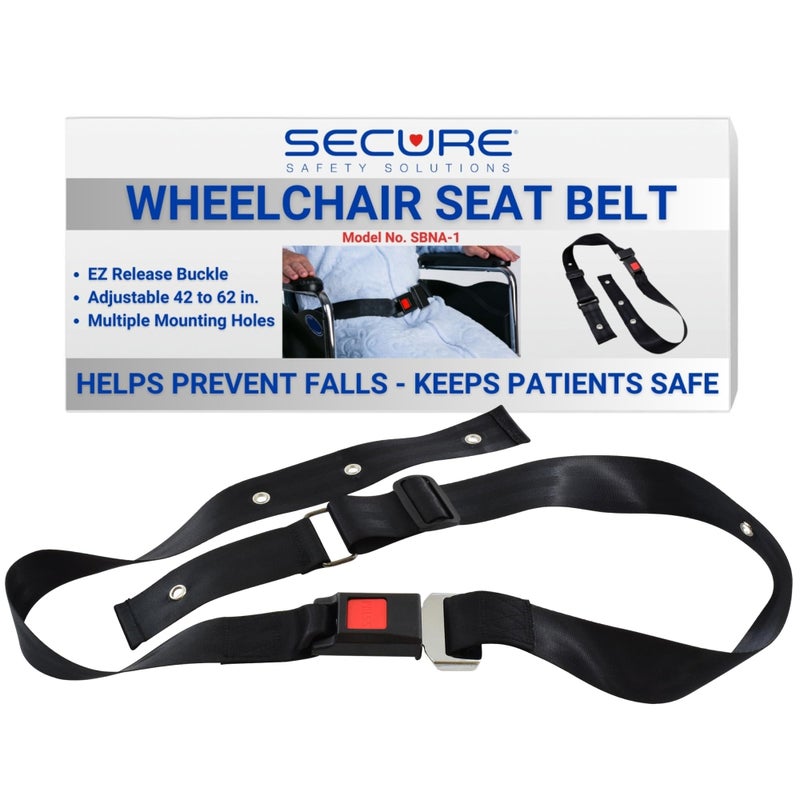 Secure Wheelchair Seatbelt for Adults Seat Belt Safety Harness with Quick Release PushButton Metal Buckle Adjustable 42 to 62 Long Belt Waist Lap Strap for Elderly