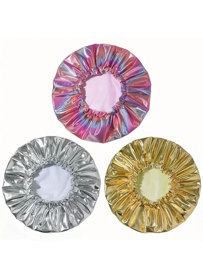 Double Layer Oversized Bath Cap In Dark Colorful Shimmer Design - Image 2