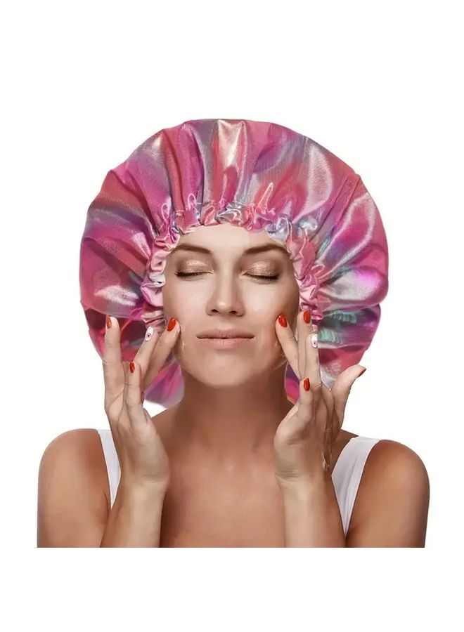 Double Layer Oversized Bath Cap In Dark Colorful Shimmer Design - Image 1