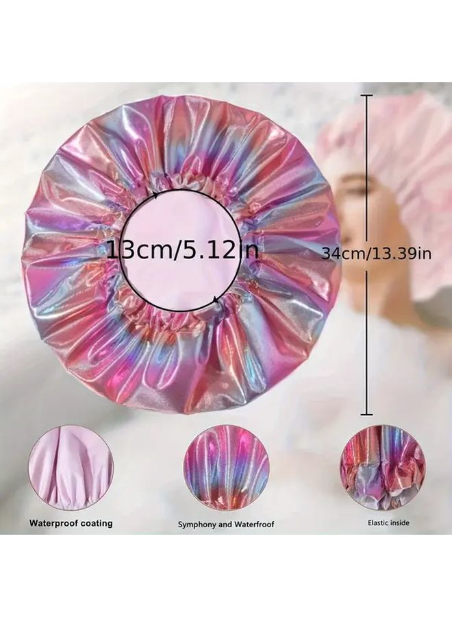 Double Layer Oversized Bath Cap In Dark Colorful Shimmer Design - Image 3