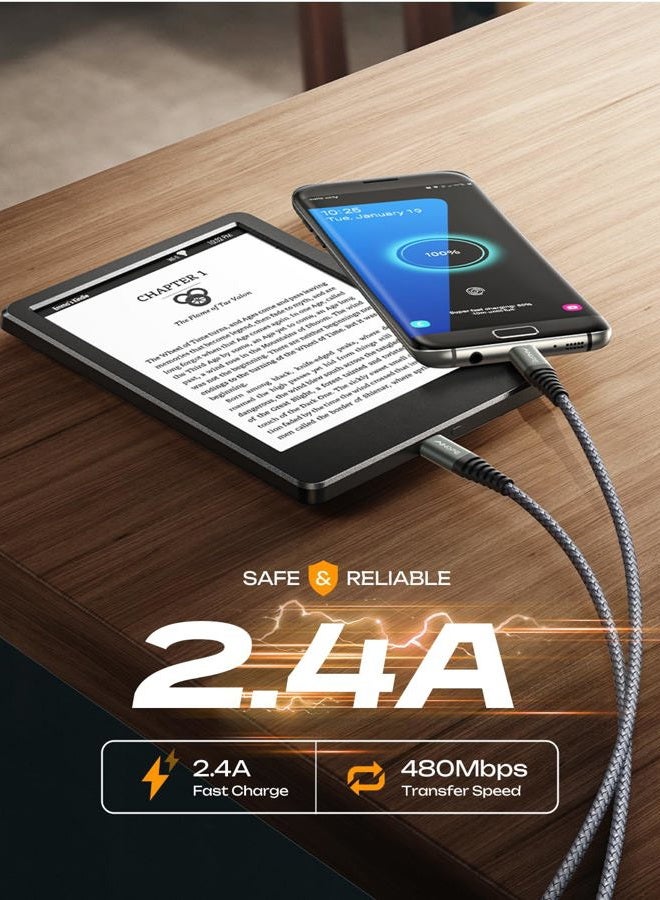 Ainope كابل ميكرو USB لكيندل [2 حزمة، 6.6 قدم]، كابل شاحن ميكرو USB غير قابل للكسر بديل لكيندل، كابل شاحن ميكرو USB نايلون مناسب لهاتف سامسونج جالاكسي S6، J7 إيدج نوت 5، كيندل، شاحن أندرويد - Image 5