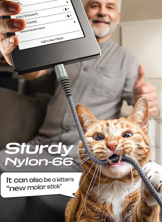 Ainope كابل ميكرو USB لكيندل [2 حزمة، 6.6 قدم]، كابل شاحن ميكرو USB غير قابل للكسر بديل لكيندل، كابل شاحن ميكرو USB نايلون مناسب لهاتف سامسونج جالاكسي S6، J7 إيدج نوت 5، كيندل، شاحن أندرويد - Image 3