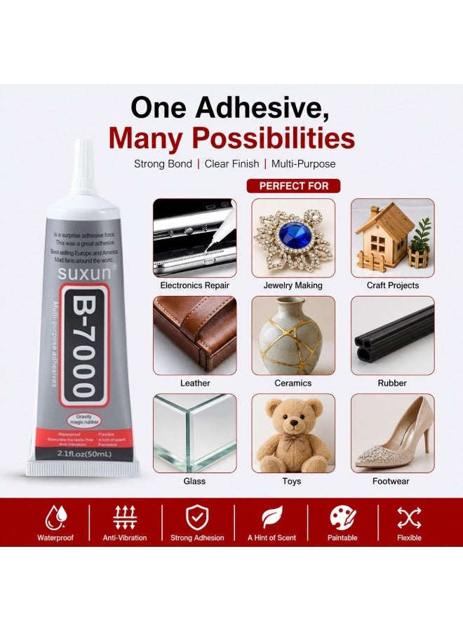 SUXUN B-7000 Super Glue 50ml, Clear Heavy Duty Multipurpose Adhesive for Rhinestones, Crafts, Fabric, Clothes, Shoes, Jewelry, Wood, Plastic, Metal, Glass and Leather - Image 2