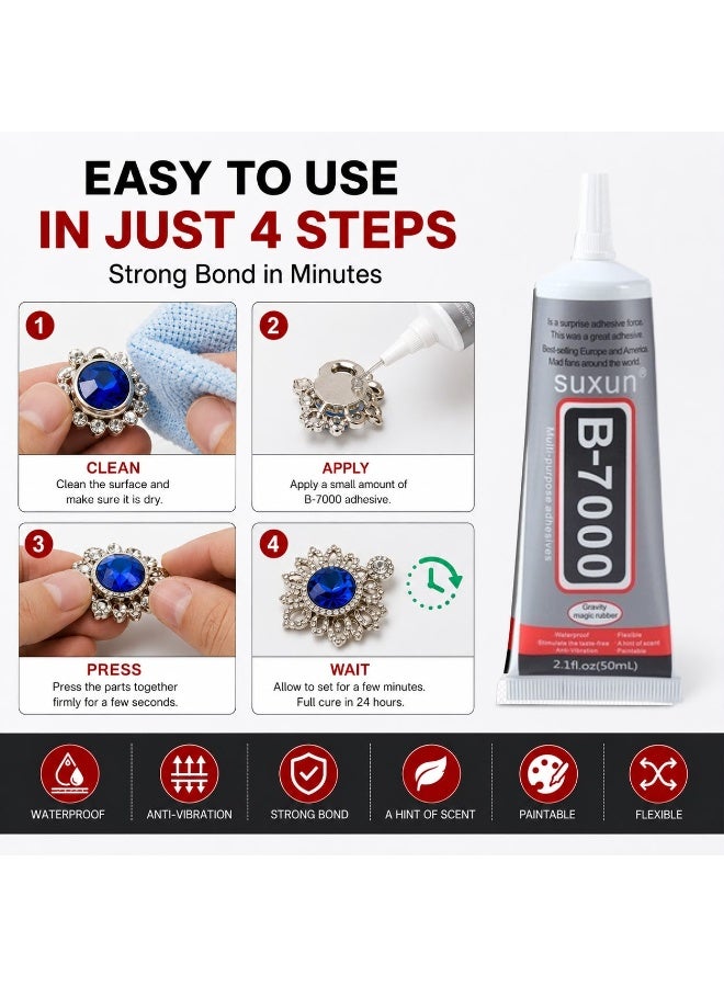 SUXUN B-7000 Super Glue 50ml, Clear Heavy Duty Multipurpose Adhesive for Rhinestones, Crafts, Fabric, Clothes, Shoes, Jewelry, Wood, Plastic, Metal, Glass and Leather - Image 4