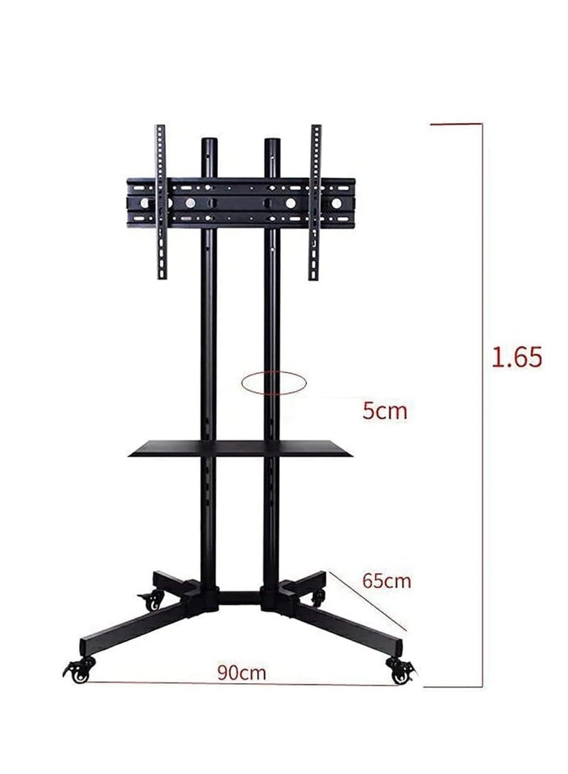 روك بو حامل تلفزيون متنقل مع ارتفاع قابل للتعديل وعجلات قابلة للقفل للشاشات المسطحة والمنحنية مقاس 32-65 بوصة، بما في ذلك رف قابل للإزالة لمعدات الصوت والصورة وأجهزة الكمبيوتر المحمولة - Image 2