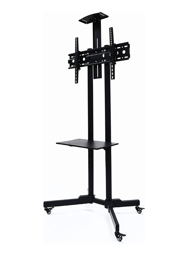 روك بو حامل تلفزيون متنقل مع ارتفاع قابل للتعديل وعجلات قابلة للقفل للشاشات المسطحة والمنحنية مقاس 32-65 بوصة، بما في ذلك رف قابل للإزالة لمعدات الصوت والصورة وأجهزة الكمبيوتر المحمولة - Image 4