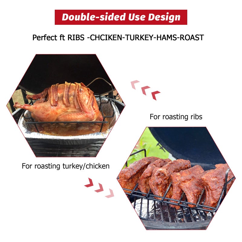 Mydracas BBQ Rib Rack for Smoking and Grilling Roast Rack 100% Stainless Steel Roast and Dual-Purpose Turkey Rack for Large Big Green Egg and Kamado Joe Etc. - Image 4