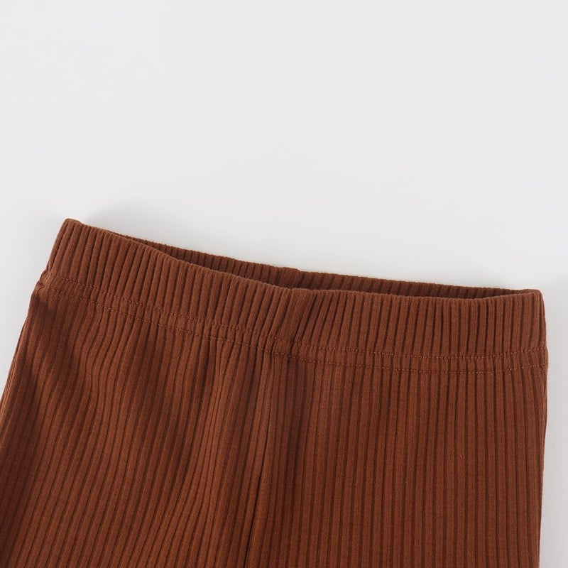 Noomelfish Girls Ribbed Flared Pants Cotton Ruffle Leggings Bell Bottoms, Brown, Size 9-10 Years - Image 2