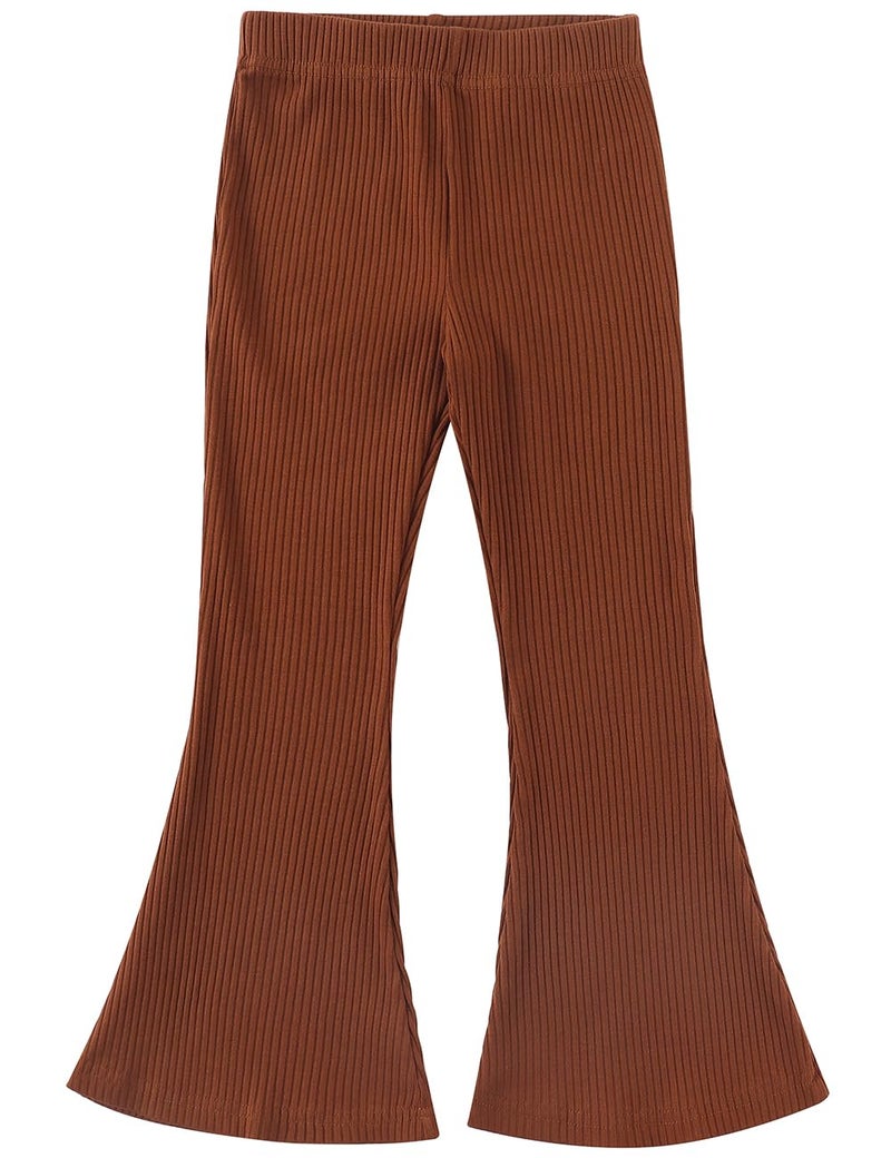 Noomelfish Girls Ribbed Flared Pants Cotton Ruffle Leggings Bell Bottoms, Brown, Size 9-10 Years - Image 1