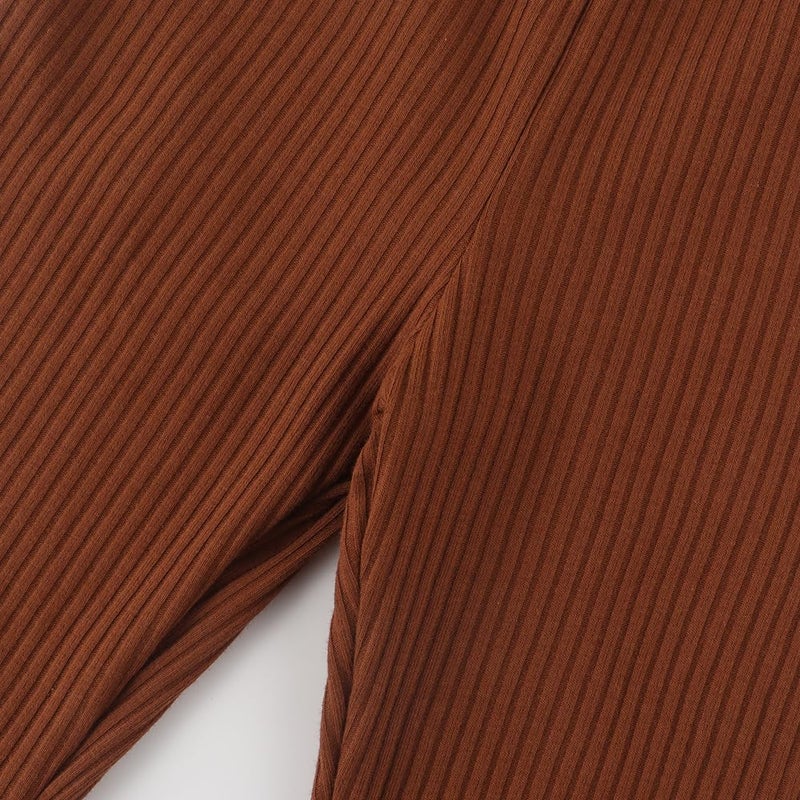 Noomelfish Girls Ribbed Flared Pants Cotton Ruffle Leggings Bell Bottoms, Brown, Size 9-10 Years - Image 3