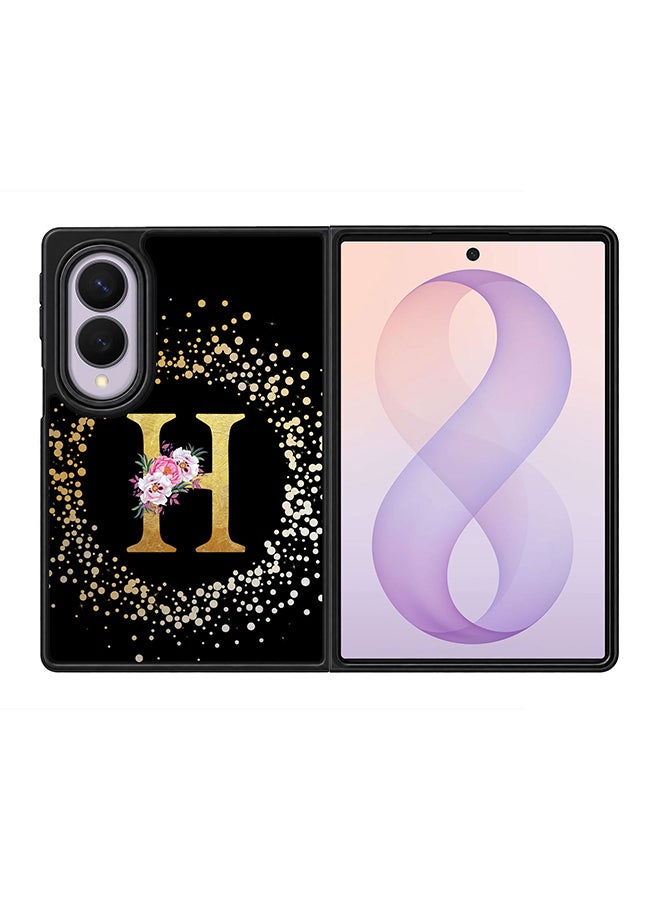 Stylizedd Rugged Case for Samsung Galaxy Z Fold8- Slim Fit Hybrid Rubber Cover Floral Monogram - H (Black)