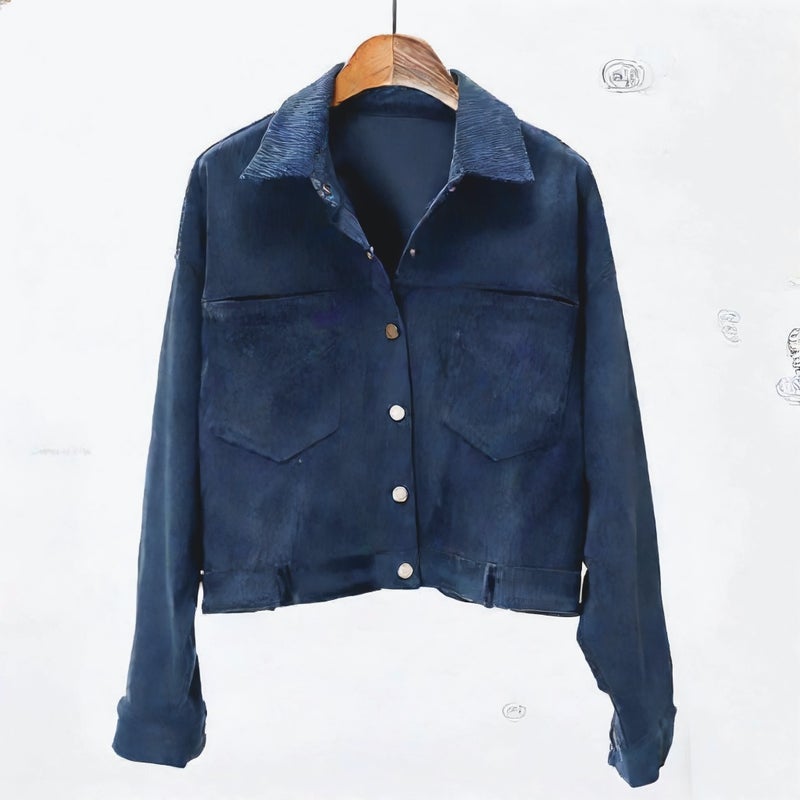 Women Corduroy Long Sleeve Casual Lapel Short Jacket Single Breasted Outerwear - Image 2