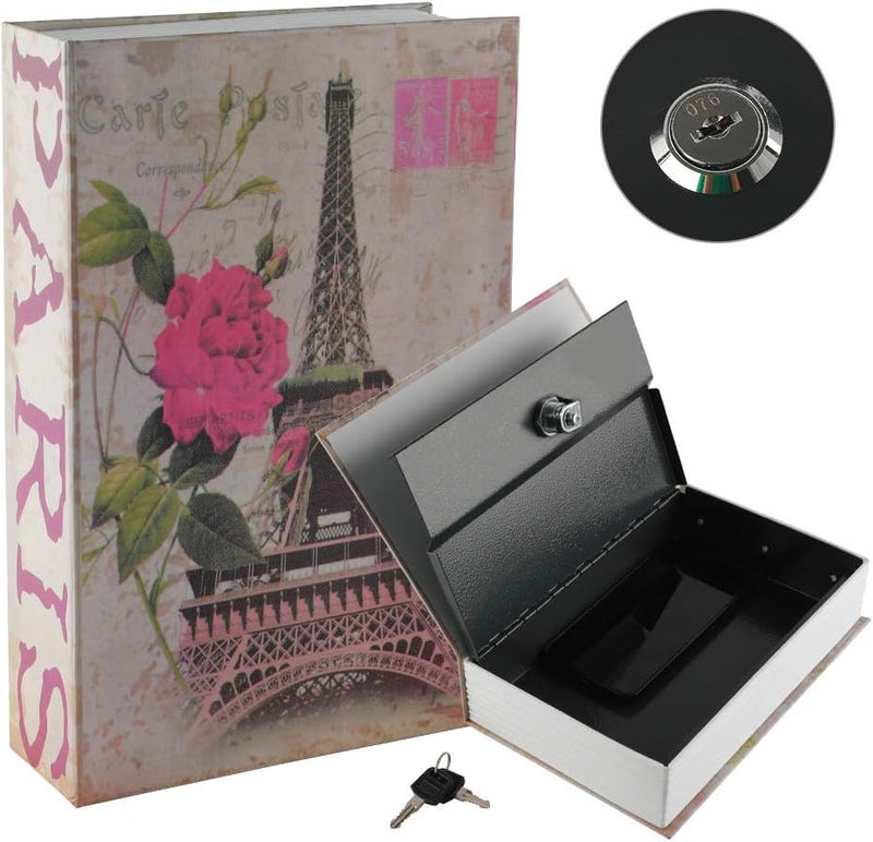 KYODOLED Book Safe with Key Lock,Dictionary Diversion Secret Safe Box,Money Hidden Lock Box,9.5" x 6.1" x 2 .2" Paris Large - Image 1