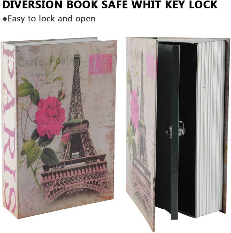 KYODOLED Book Safe with Key Lock,Dictionary Diversion Secret Safe Box,Money Hidden Lock Box,9.5" x 6.1" x 2 .2" Paris Large - Image 4