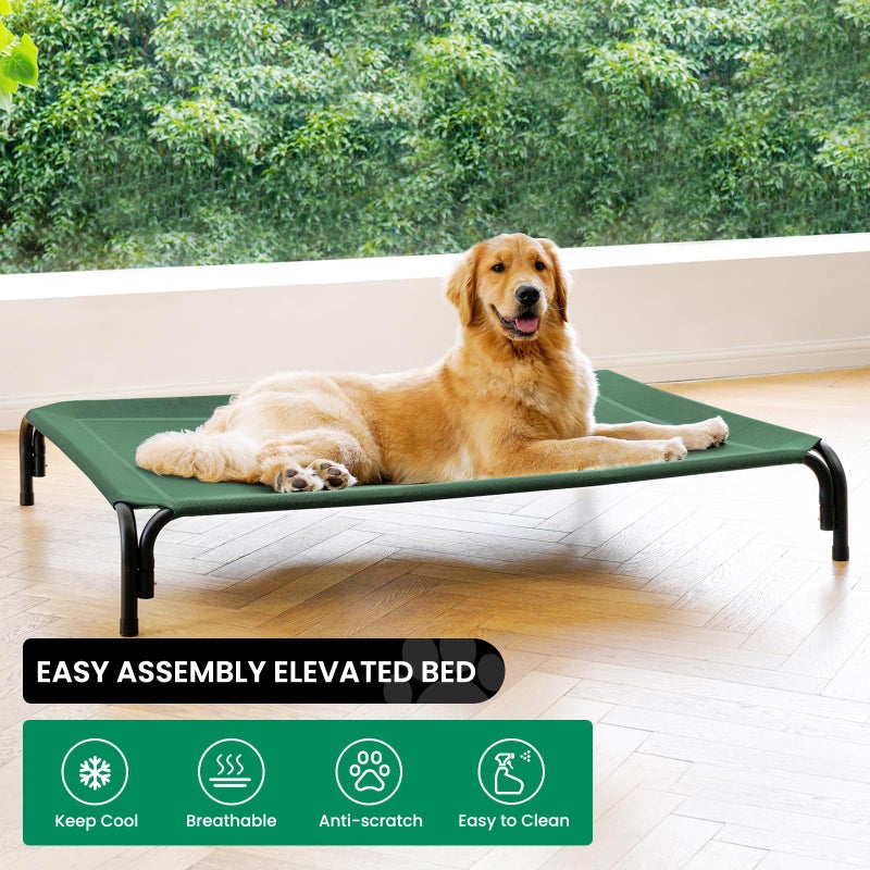 DOPEDIO Elevated Dog Bed Raised Outdoor Dog Cot for Medium Dogs, Installation Requires No Tools, Frame with Washable Cooling Breathable Mesh Anti-Slip Feet, Indoor Pet Bed, Green, 35.4 Inches - Image 2