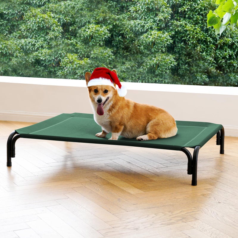 DOPEDIO Elevated Dog Bed Raised Outdoor Dog Cot for Medium Dogs, Installation Requires No Tools, Frame with Washable Cooling Breathable Mesh Anti-Slip Feet, Indoor Pet Bed, Green, 35.4 Inches - Image 1