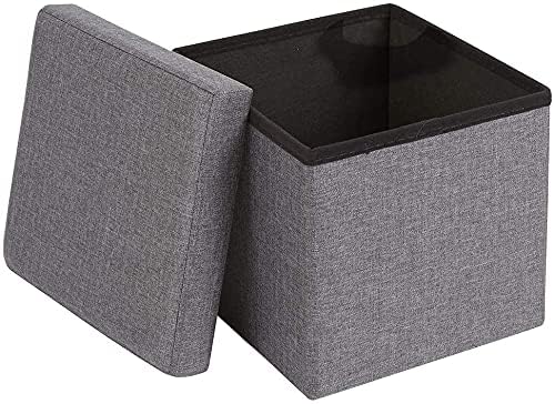 HAV CREATION Foldable Cube 30x30 cm Multipurpose Ottoman Stool with Storage Fabric Folding Organizer for Clothes Books Toys Padded Cushion Seat 22L Capacity Light Grey - Image 3