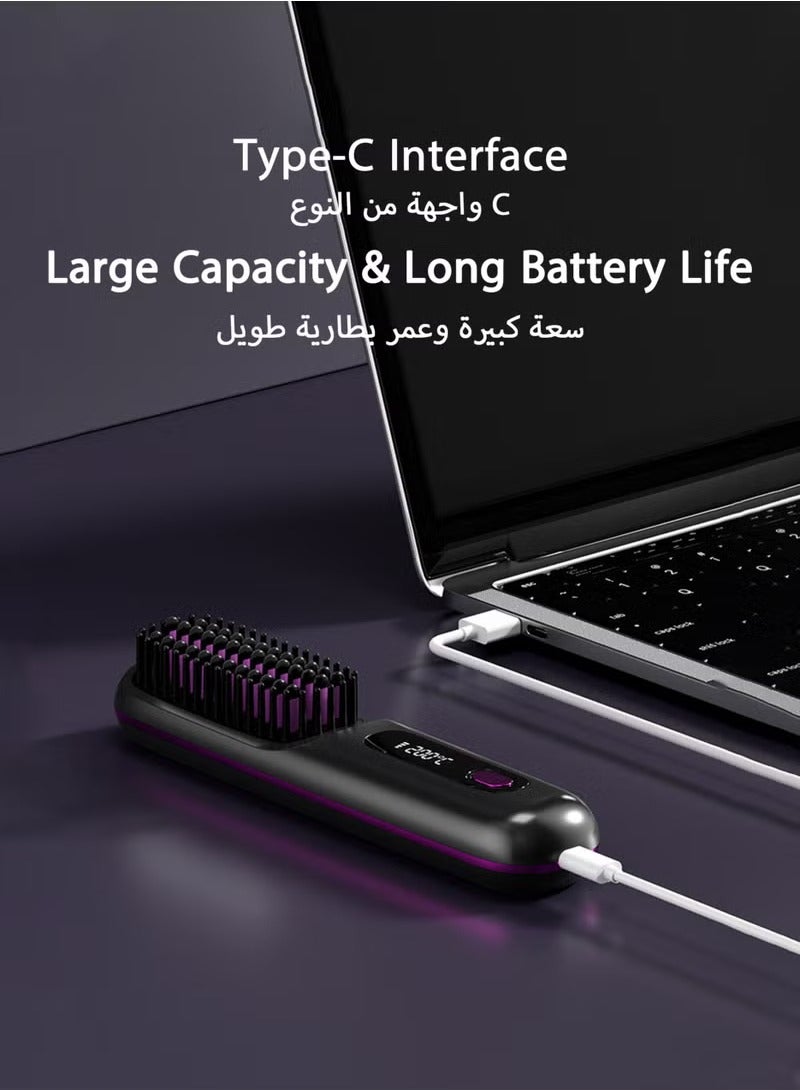 Electric Hair Straightener Comb, Portable Negative Ion Heating Brush with LED Display, Fast Heating Head Massager for All Hair Types, Black - Image 5