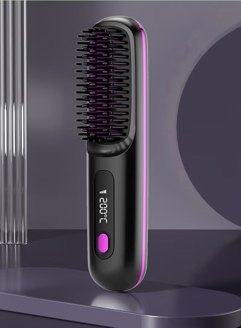Electric Hair Straightener Comb, Portable Negative Ion Heating Brush with LED Display, Fast Heating Head Massager for All Hair Types, Black - Image 1