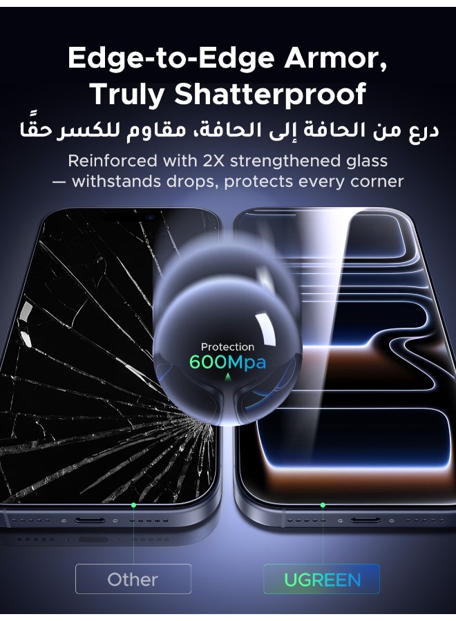 يو جرين واقي شاشة آيفون 17 برو من قطعتين مع مجموعة محاذاة تلقائية، شفاف للغاية، مقاوم للخدش، حماية من الدرجة العسكرية، سهل التركيب، مضاد لبصمات الأصابع، غشاء زجاجي خالٍ من الفقاعات - Image 5