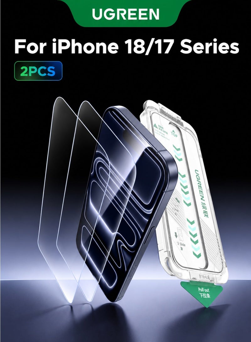 Ugreen 2-Pack iPhone 18/17 Pro Screen Protector With Auto Alignment Kit Ultra HD Clear， Scratch Resistant, Military-Grade Protection, Easy Installation, Anti-Fingerprint, Bubble Free Glass Film - Clear - Image 1