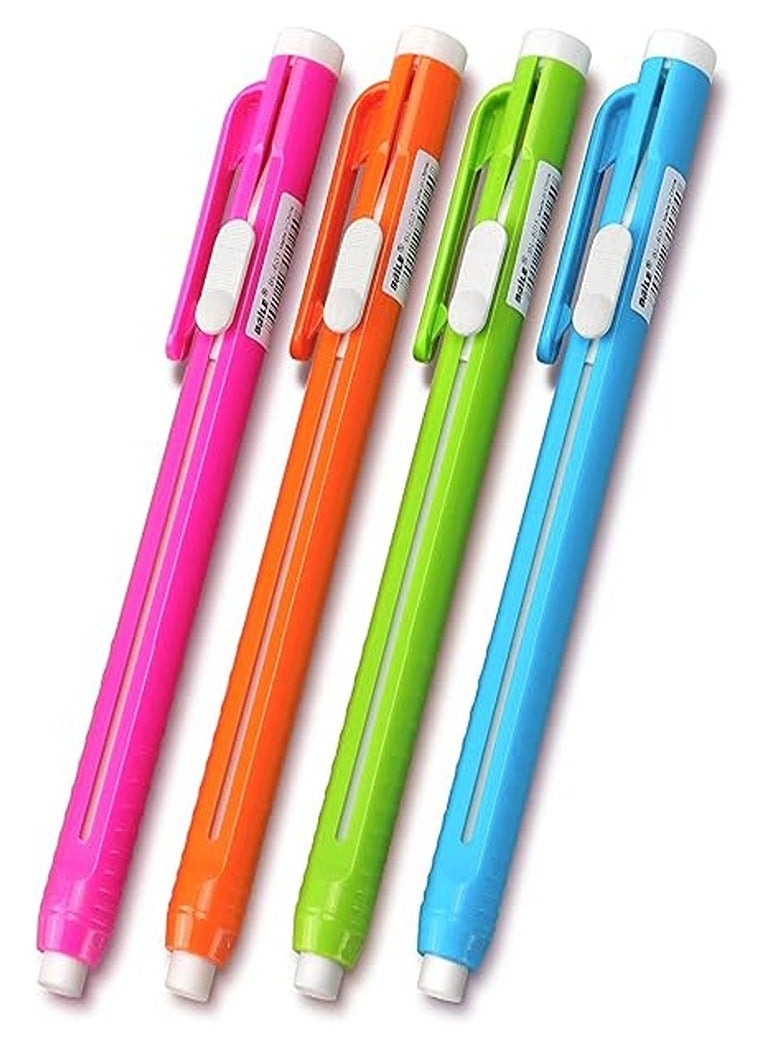 قلم ممحاة ميكانيكي قابل للسحب، محايات على شكل قلم، الوان متنوعة، عبوة من 4 قطع - Image 1