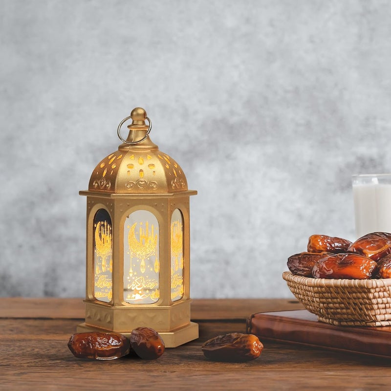 Glodecart 2 قطعة فانوس رمضان لديكورات رمضان، فانوس رمضان بنمط القلعة الصغيرة الذهبية والقمر، لديكورات طاولة رمضان، هدايا رمضان، ديكور المنزل، فانوس رمضان مضيء للديكور الخارجي - Image 4