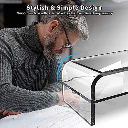AboveTEK 2-Tier Acrylic Monitor Stand, Computer Riser for Home Office, Clear Monitor Riser for Keyboard Storage, 18.9" x 8.7" Multi Monitor Desk Stand for iMac Multi-Media Laptop Printer TV - Image 4