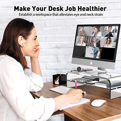 AboveTEK 2-Tier Acrylic Monitor Stand, Computer Riser for Home Office, Clear Monitor Riser for Keyboard Storage, 18.9" x 8.7" Multi Monitor Desk Stand for iMac Multi-Media Laptop Printer TV - Image 5