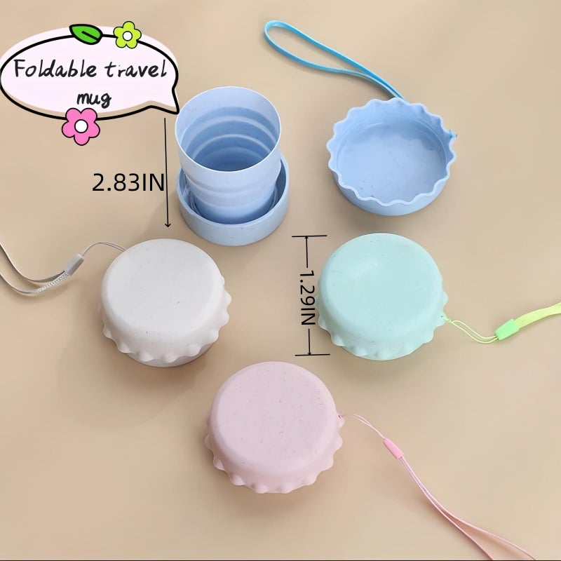FANBODTA كوب سفر قابل للطي من FANBODTA مجموعة 4 قطع، 130 مل كوب ماء قابل للطي مع غطاء و كارابينر، كوب شرب محمول مقاوم للتسرب للتخييم، المشي، السفر - خالي من BPA (أزرق/وردي/بيج/أخضر) - Image 5