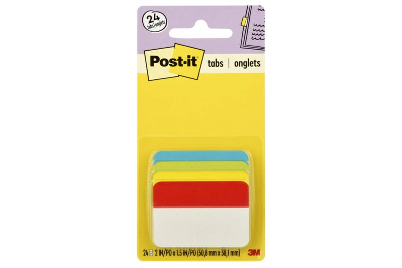 Post It Post-it Tabs, 2 in Angled Solid, Assorted Primary Colors, 6 Tabs/Color, 4 Colors, 24 Tabs/Pack (686A-ALYR) - Image 1